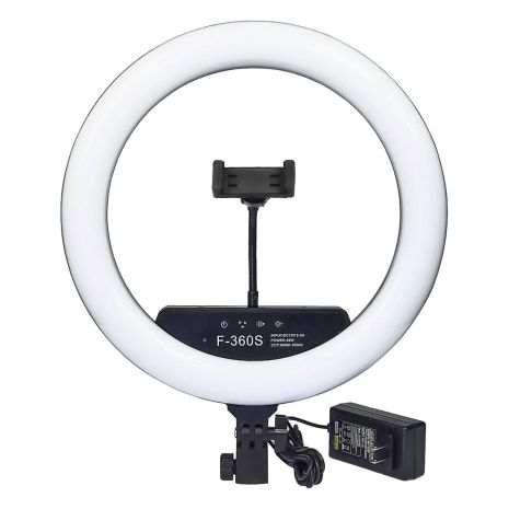 Кольцевая LED лампа F-360S с держателем для телефона и портативным пультом 14" 36см с блоком питания Кольцевая LED лампа F-360S с держателем для телефона и портативным пультом 14" 36см с блоком питания