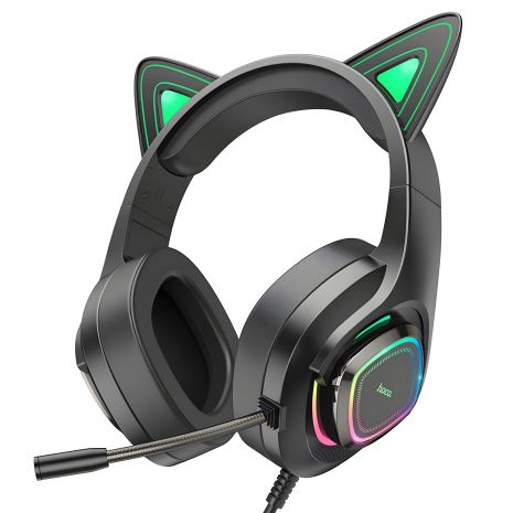 Игровые наушники Hoco W107 Cute cat luminous CAT EAR GAMING headphones Эльф Кот Черно-Зелёный Игровые наушники Hoco W107 Cute cat luminous CAT EAR GAMING headphones Эльф Кот Черно-Зелёный