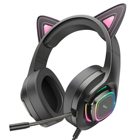Ігрові навушники Hoco W107, Cute Cat Ear, USB, 3.5mm, Black-Pink