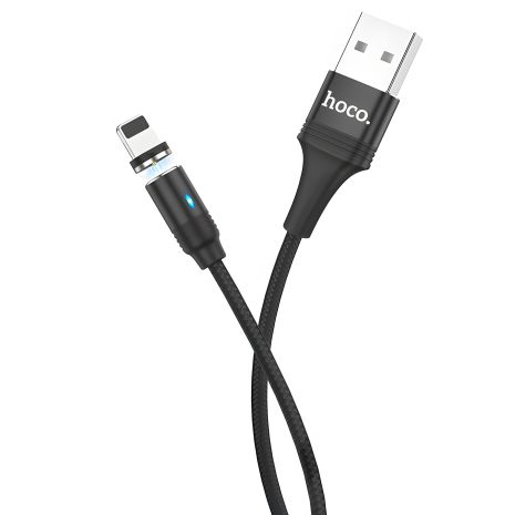 Магнітний кабель з індикатором Hoco U76 USB to Lightning 1.2m чорний Магнітний кабель з індикатором Hoco U76 USB to Lightning 1.2m чорний