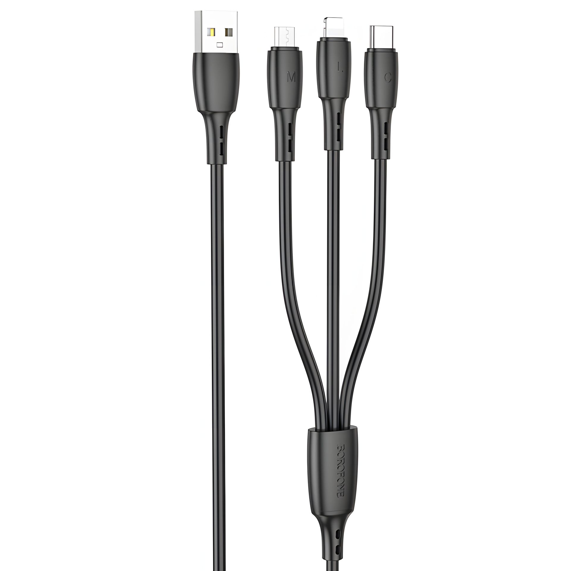 Кабель USB Borofone BX71 3-в-1 IP+Type-C+Micro Чорний Кабель USB Borofone BX71 3-в-1 IP+Type-C+Micro Чорний