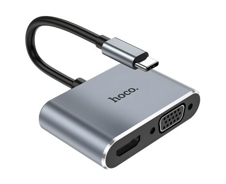 Мультиадаптер хаб 2в1 Hoco HB29 Type-C на HDMI (F)/ VGA (F) 0.15m Мультиадаптер хаб 2в1 Hoco HB29 Type-C на HDMI (F)/ VGA (F) 0.15m