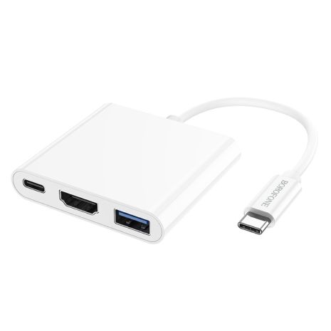 Мультиадаптер хаб Borofone DH4 3в1 Type-C to USB 3.0 (F)/ HDMI (F)/ Type-C (F) PD 60W 0.11m Мультиадаптер хаб Borofone DH4 3в1 Type-C to USB 3.0 (F)/ HDMI (F)/ Type-C (F) PD 60W 0.11m