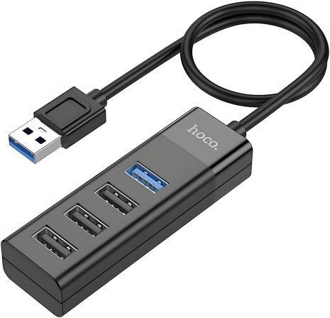 Адаптер Hoco HB25 чорний (USB to USB3.0+USB2.0*3) 4 in 1