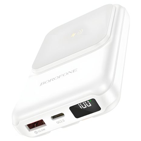 Повербанк Borofone BJ26 (10000mAh / Out: USB 22,5W QC3.0, Type-C 20W PD, Qi 15W / In: Type-C 18W, + Cable Type-C 18W) с LED индикатором, Белый Повербанк Borofone BJ26 (10000mAh / Out: USB 22,5W QC3.0, Type-C 20W PD, Qi 15W / In: Type-C 18W, + Cable Type-C 18W) с LED индикатором, Белый