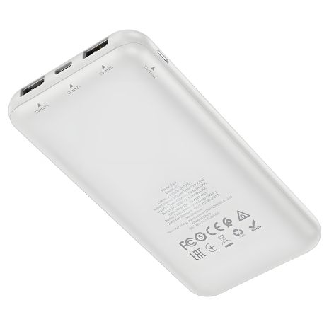 Повербанк Hoco J82 Easylink (10000 mAh / Out: 2USB 5V/2A / In: Type-C, micro-USB 5V/2A ) с LED индикатором, Белый