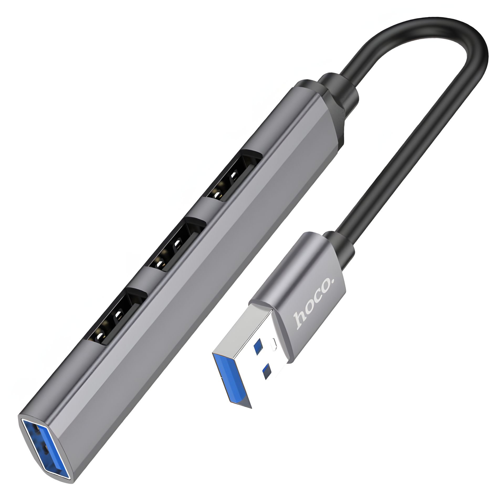 Hoco HB26 4-in-1 USB Hub adapter (USB to USB3.0+USB2.0*3), металлический серый Hoco HB26 4-in-1 USB Hub adapter (USB to USB3.0+USB2.0*3), металлический серый