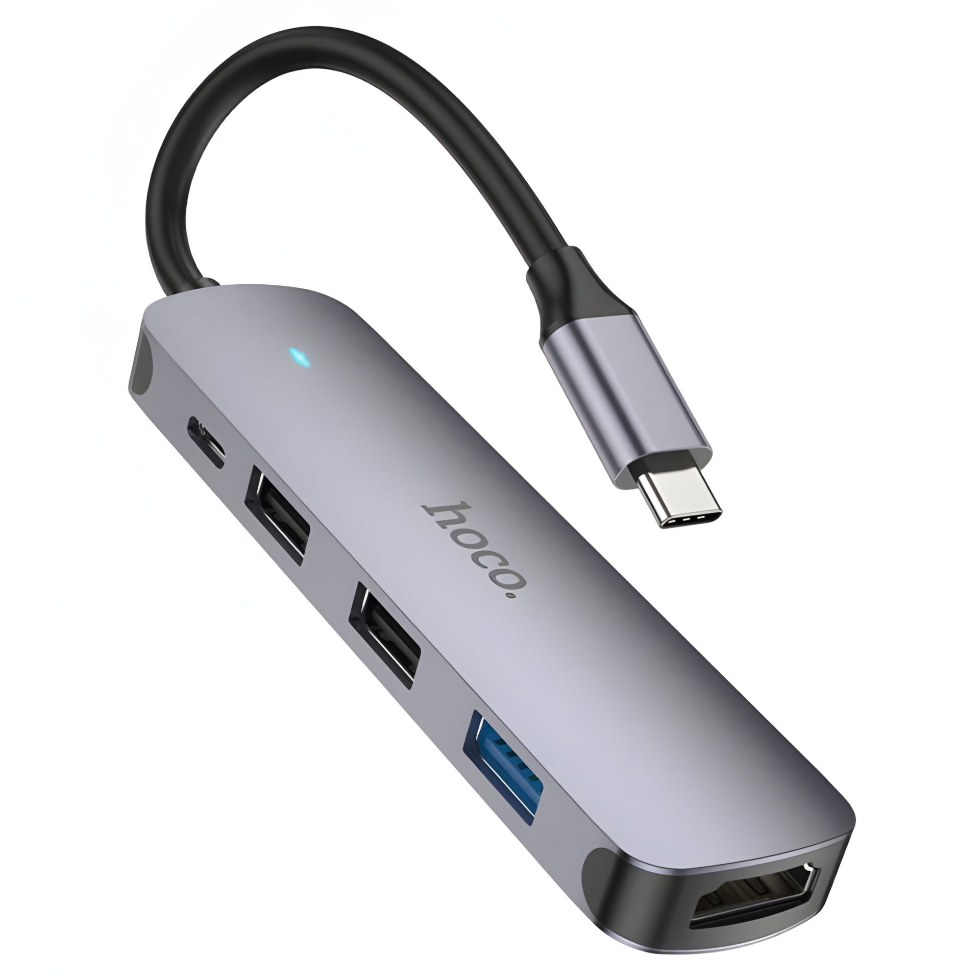 USB Hub Hoco HB27 Type-C (HDMI+USB3.0+USB2.0*2+PD) Металево-сірий USB Hub Hoco HB27 Type-C (HDMI+USB3.0+USB2.0*2+PD) Металево-сірий
