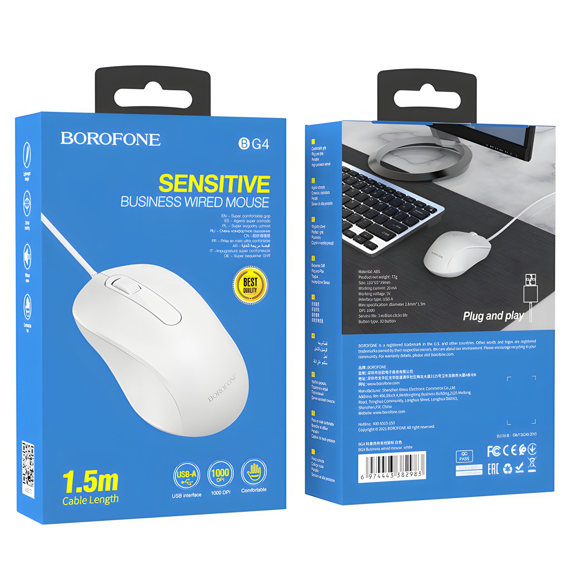 USB мышь Borofone BG4, белая USB мышь Borofone BG4, белая