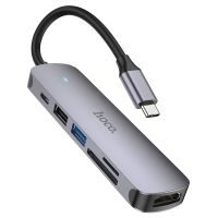 Металево-сірий USB Hub Hoco HB28 Type-C (HDMI+USB3.0+USB2.0+SD+TF+PD)