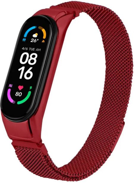 Ремешок Миланская петля для Xiaomi Mi Band 5/ 6 красный Ремешок Миланская петля для Xiaomi Mi Band 5/ 6 красный