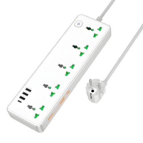 Удлинитель зарядный сетевой Hoco AC13A 1m с 3 USB/Type-C, 5 розеток белый Удлинитель зарядный сетевой Hoco AC13A 1m с 3 USB/Type-C, 5 розеток белый
