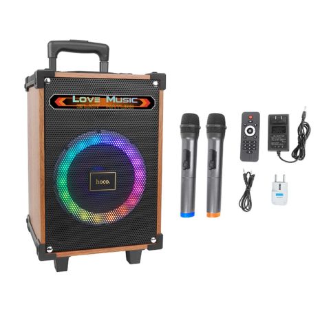 Портативна колонка HOCO HA2 Wave wireless dual-mic outdoor BT speaker, USB, AUX, TF, TWS, 45W. 7h Wooden Pattern