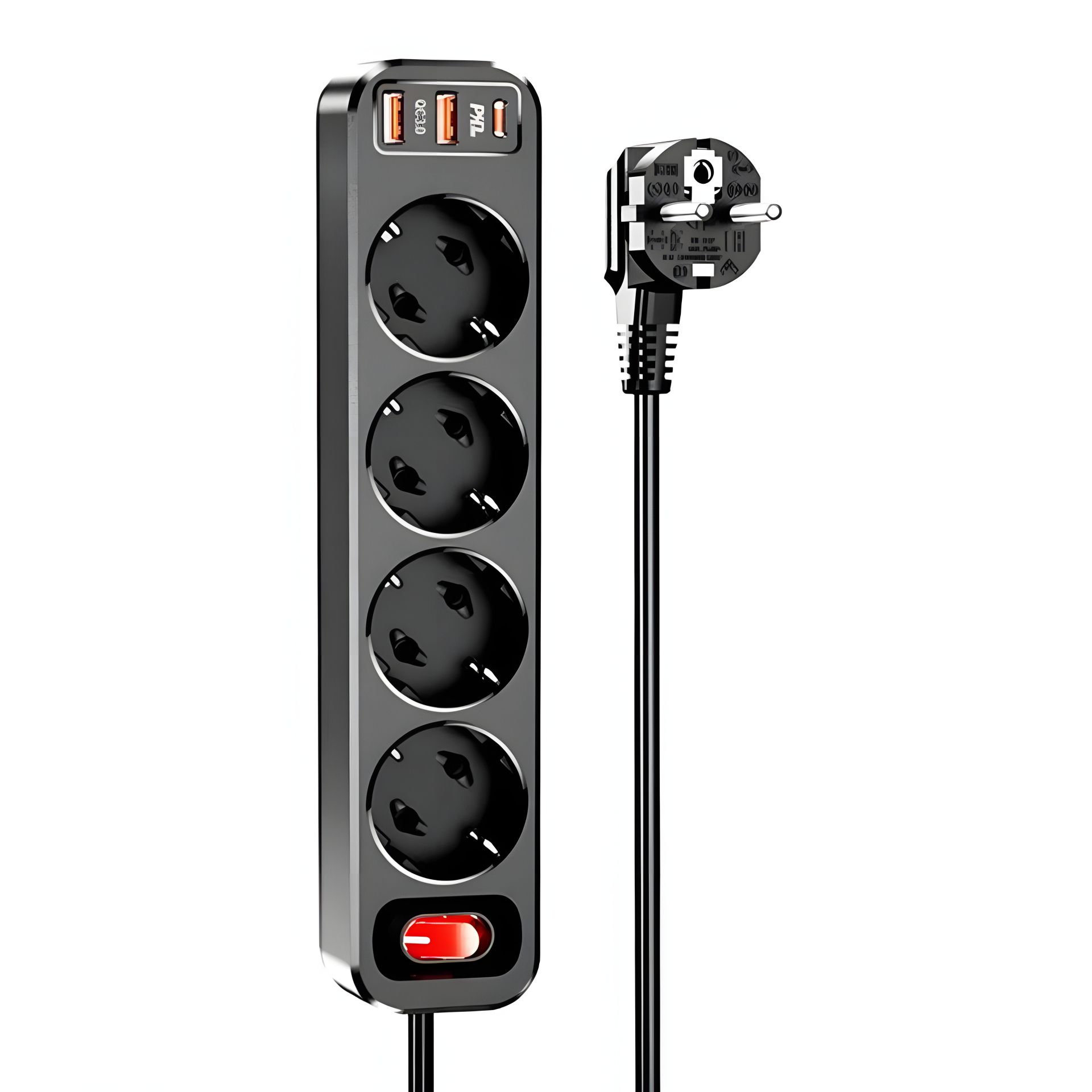 Удлинитель HOCO NS1 Aura с 4 розетками, 2 USB/1 Type-C, 4000W, 20W/3A, PD/QC, 1.8m, черный Удлинитель HOCO NS1 Aura с 4 розетками, 2 USB/1 Type-C, 4000W, 20W/3A, PD/QC, 1.8m, черный