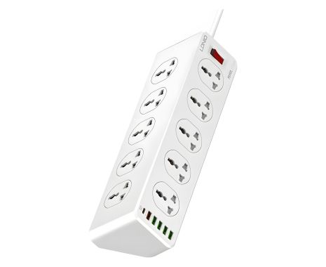 Мережевий зарядний пристрій Ldnio SC10610EU, 5 USB/Type-C QC PD, 10 розеток