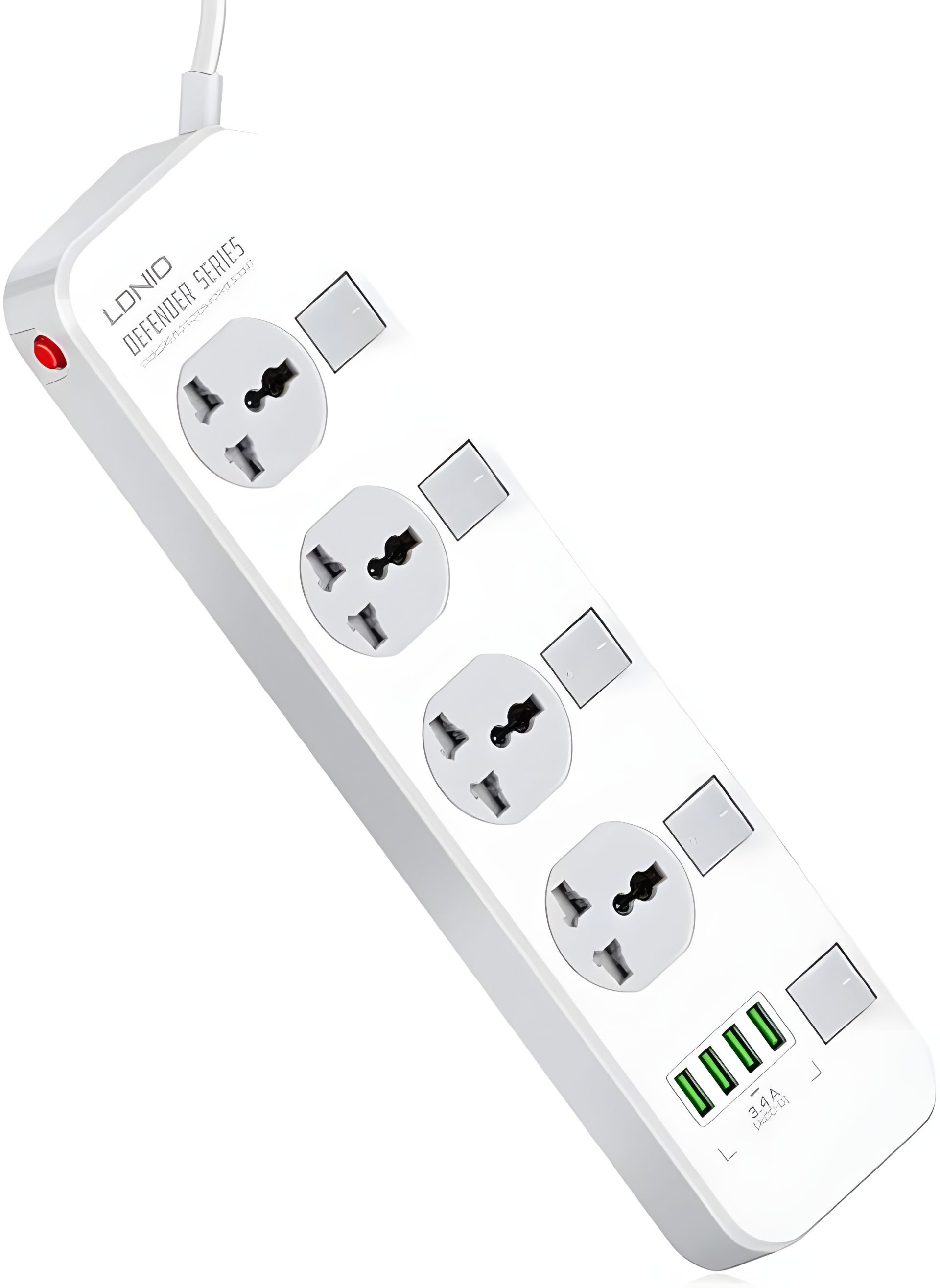 Мережевий зарядний пристрій подовжувач Ldnio SC4408EU з 4 USB та 4 розетками, 2m, білий Мережевий зарядний пристрій подовжувач Ldnio SC4408EU з 4 USB та 4 розетками, 2m, білий