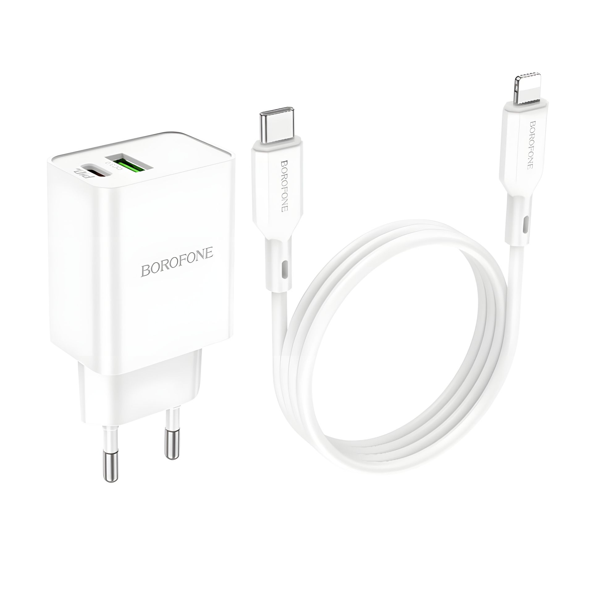 Зарядка Borofone BA69A Resource PD20W+QC3.0 Type-C to Lightning, біла Зарядка Borofone BA69A Resource PD20W+QC3.0 Type-C to Lightning, біла