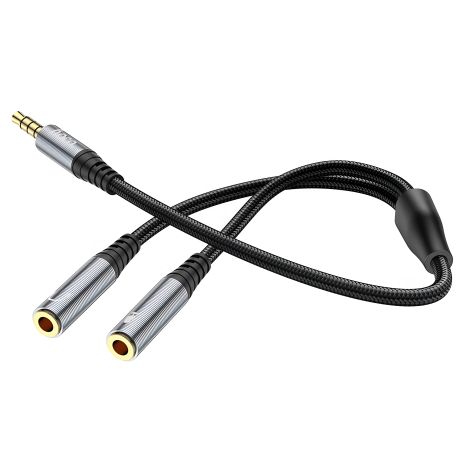 Адаптер перехідник Hoco UPA21 / штекер 3.5 (4pin звук+мікрофон) на роз'єм 2*3.5 (3pin звук + 3pin мікрофон) Сірий Адаптер перехідник Hoco UPA21 / штекер 3.5 (4pin звук+мікрофон) на роз'єм 2*3.5 (3pin звук + 3pin мікрофон) Сірий