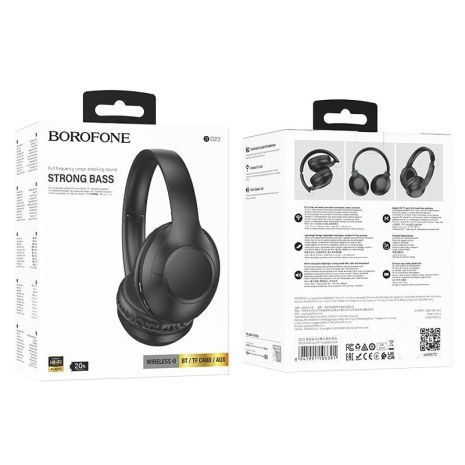 Наушники беспроводные полноразмерные Borofone BO23 BT5.3/AUX/TF, 20h черные Наушники беспроводные полноразмерные Borofone BO23 BT5.3/AUX/TF, 20h черные