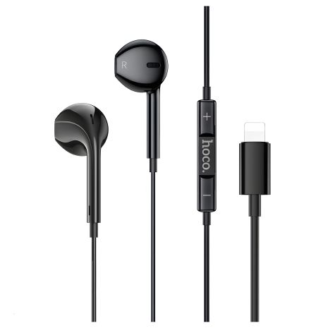 Навушники-вкладки Hoco M111 з мікрофоном, Lightning, 1.2m, чорні Навушники-вкладки Hoco M111 з мікрофоном, Lightning, 1.2m, чорні