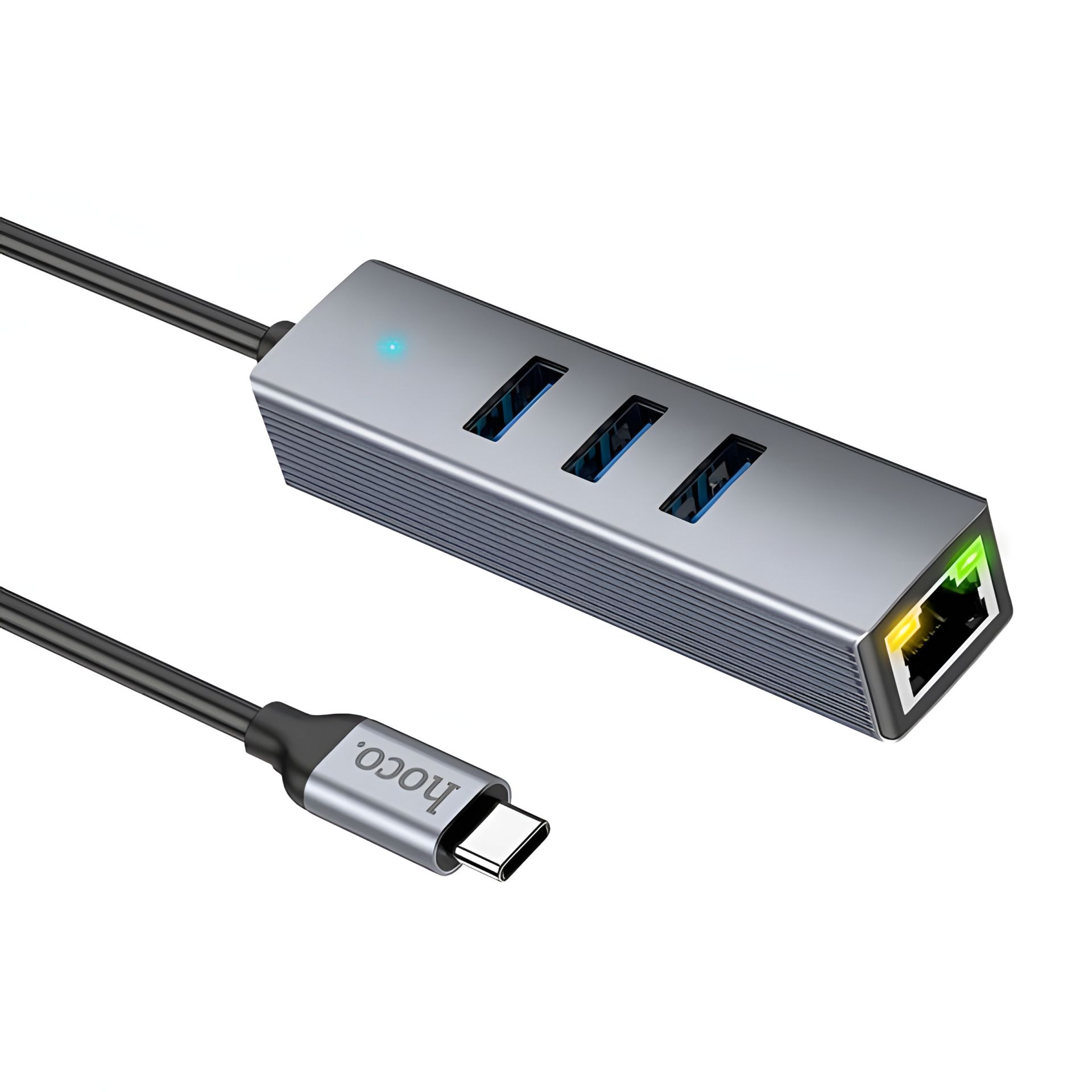 Адаптер Hoco HB34 (Type-C на RJ45 1Gbit Ethernet +3*USB3.0) серый Адаптер Hoco HB34 (Type-C на RJ45 1Gbit Ethernet +3*USB3.0) серый