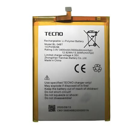 Акумулятори Tecno Spark 2 KA7 (BL-34BT) [12 міс. гарантії, Original PRC]