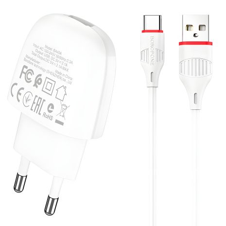 Зарядний пристрій Borofone BA49A Type-C 2,1A White Зарядний пристрій Borofone BA49A Type-C 2,1A White
