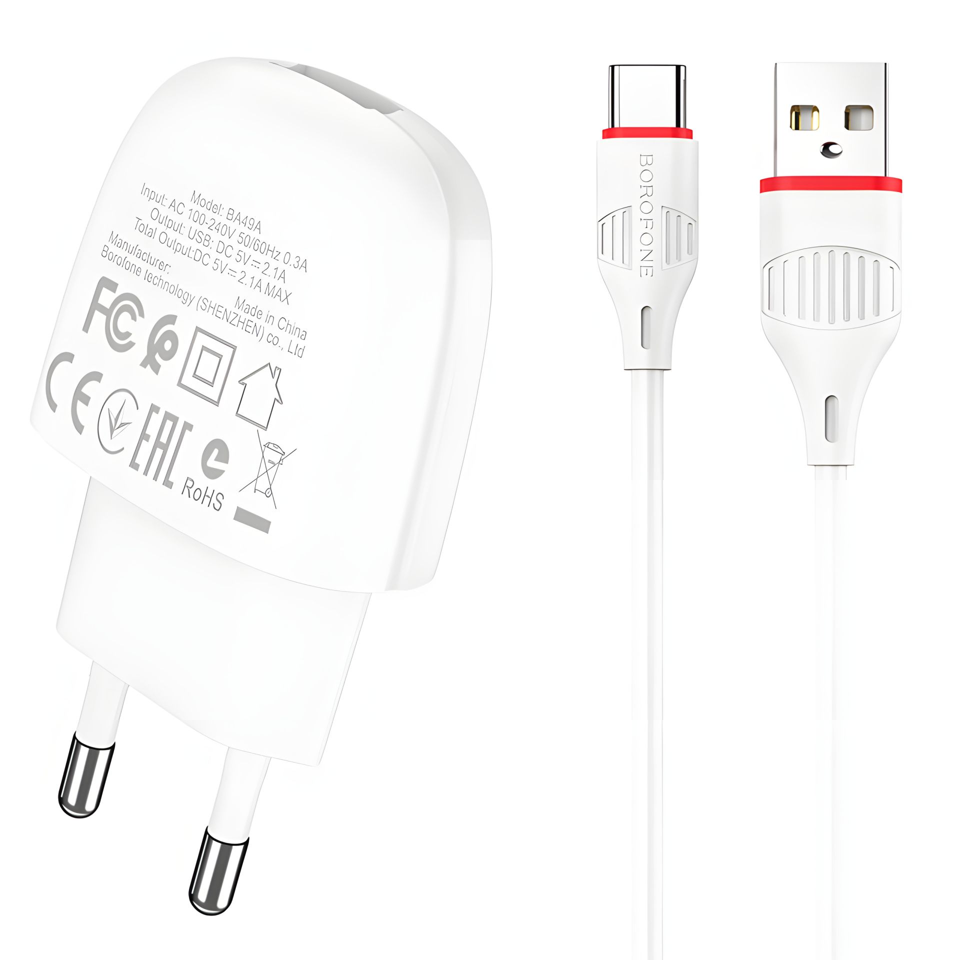 Зарядное устройство Borofone BA49A Type-C 2,1A White Зарядное устройство Borofone BA49A Type-C 2,1A White