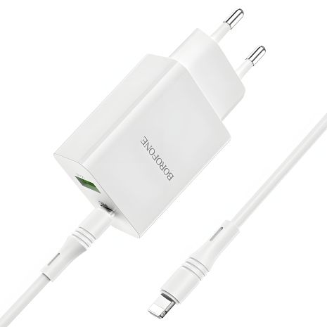 Зарядний пристрій Borofone BA56A PD 20W + QC3.0 Type-C to Lightning White Зарядний пристрій Borofone BA56A PD 20W + QC3.0 Type-C to Lightning White