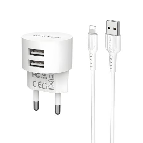 Зарядний пристрій Borofone BA23A Lightning 2USB 2.4A White Зарядний пристрій Borofone BA23A Lightning 2USB 2.4A White