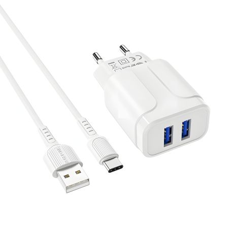 Зарядное устройство Borofone BA37A Type-C 2USB 2.4A White Зарядное устройство Borofone BA37A Type-C 2USB 2.4A White