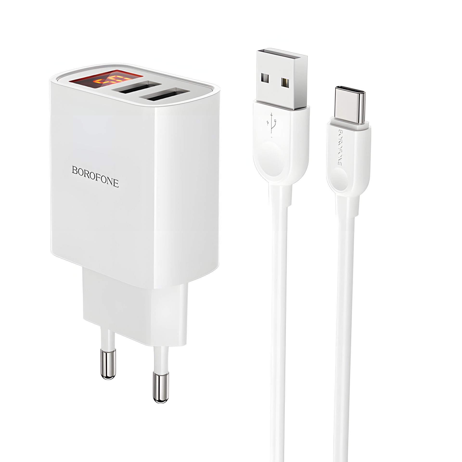 Borofone BA58A Display Digital 2USB Type-C 2.4A Белое Зарядное устройство Borofone BA58A Display Digital 2USB Type-C 2.4A Белое Зарядное устройство