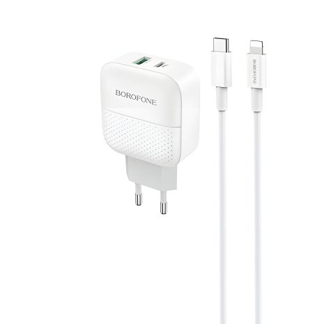 Зарядное устройство Borofone BA46A PD+QC3.0 1USB/3A +Кабель Type-C to Lightning White Зарядное устройство Borofone BA46A PD+QC3.0 1USB/3A +Кабель Type-C to Lightning White