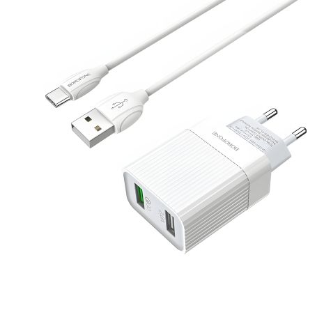 Зарядний пристрій Borofone BA39A QC3.0 Type-C 2USB 18W White Зарядний пристрій Borofone BA39A QC3.0 Type-C 2USB 18W White