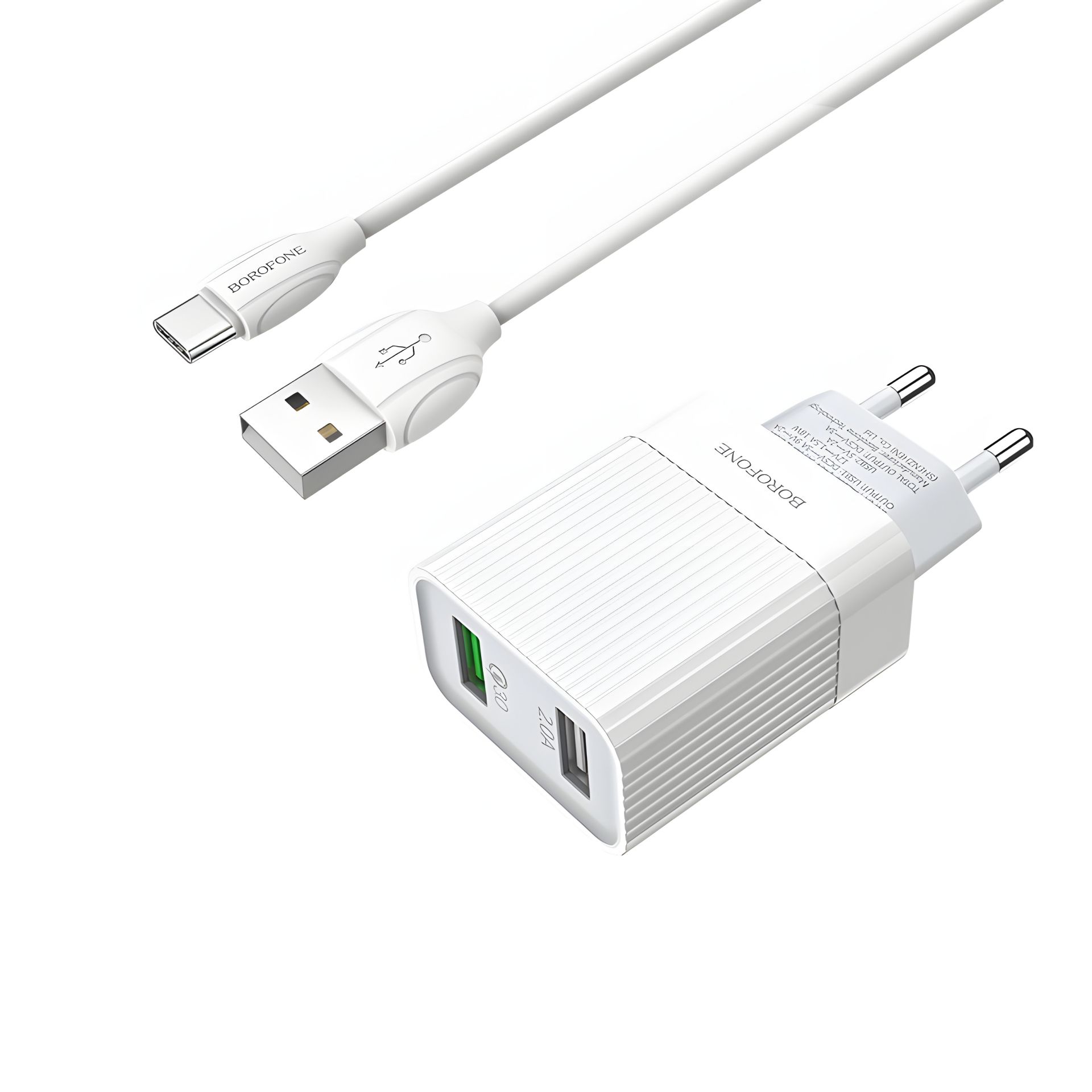 Зарядний пристрій Borofone BA39A QC3.0 Type-C 2USB 18W White Зарядний пристрій Borofone BA39A QC3.0 Type-C 2USB 18W White