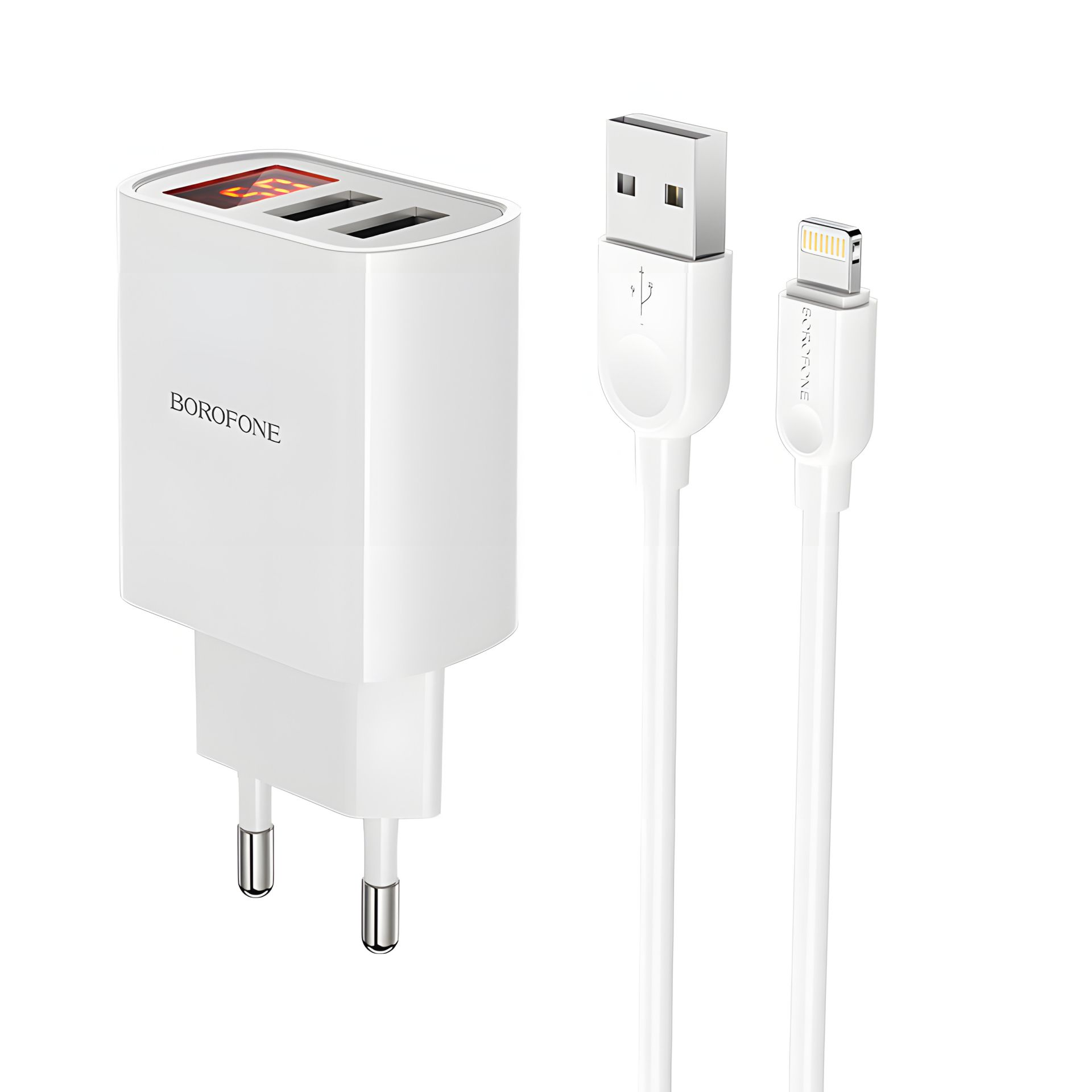 Зарядное устройство Borofone BA58A Digital Display Lightning 2USB 2.4A White Зарядное устройство Borofone BA58A Digital Display Lightning 2USB 2.4A White