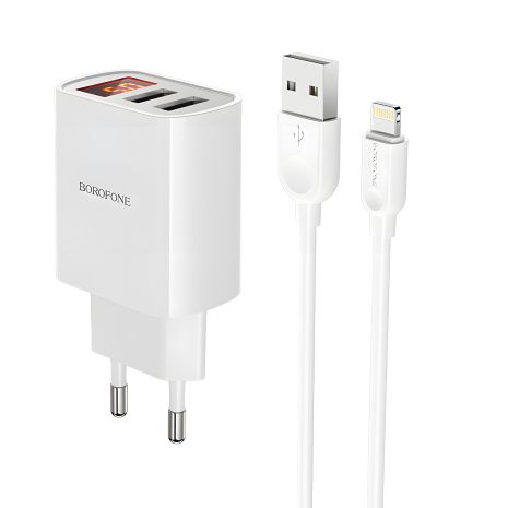 Зарядное устройство Borofone BA58A Digital Display Lightning 2USB 2.4A White Зарядное устройство Borofone BA58A Digital Display Lightning 2USB 2.4A White