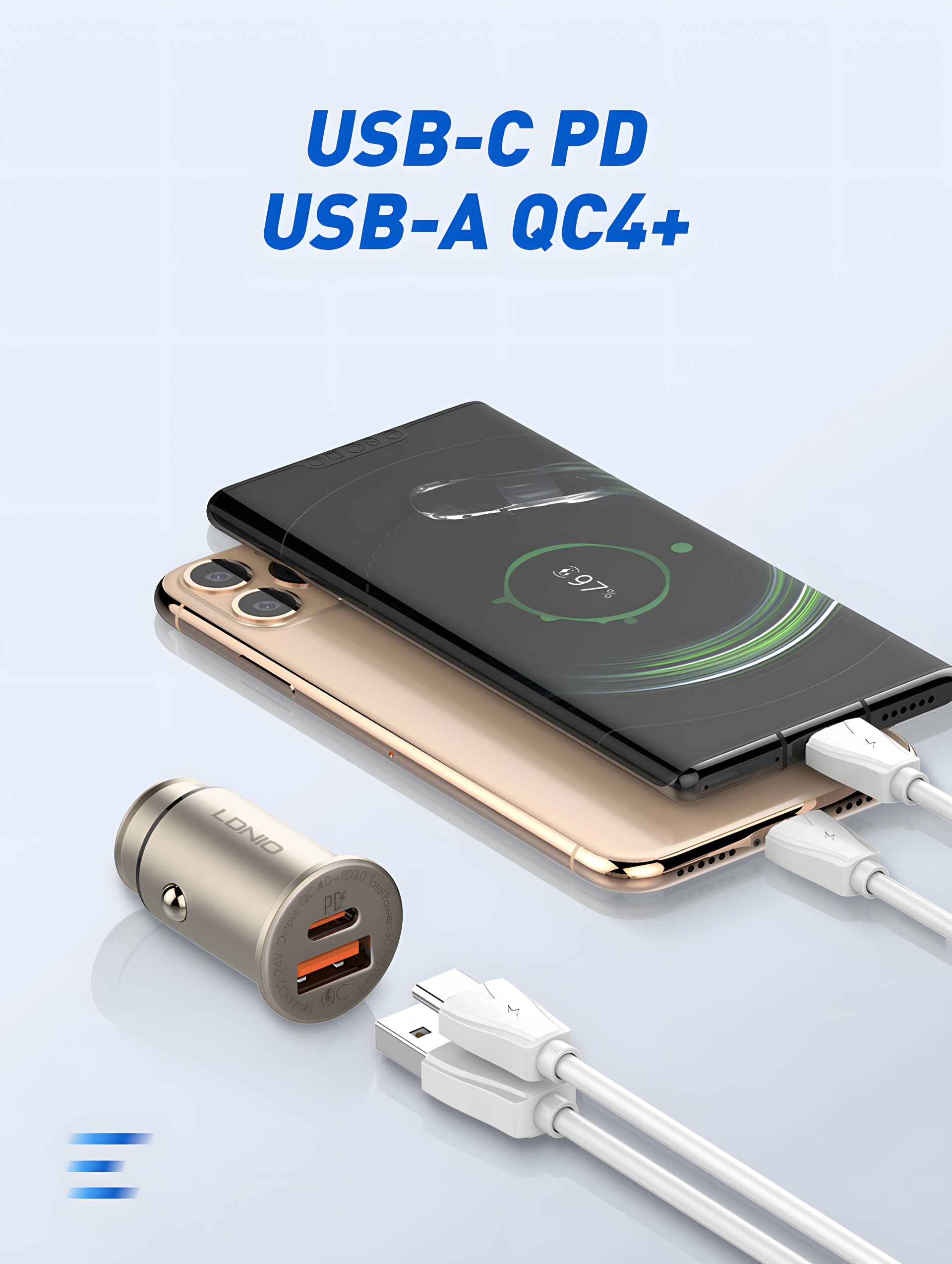 Автомобільне ЗУ LDNIO C506Q/type-C/Lightning Сталевий Автомобільне ЗУ LDNIO C506Q/type-C/Lightning Сталевий