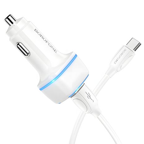Автомобільний зарядний пристрій Borofone BZ14 Type-C 2USB 2.4A (White) Автомобільний зарядний пристрій Borofone BZ14 Type-C 2USB 2.4A (White)