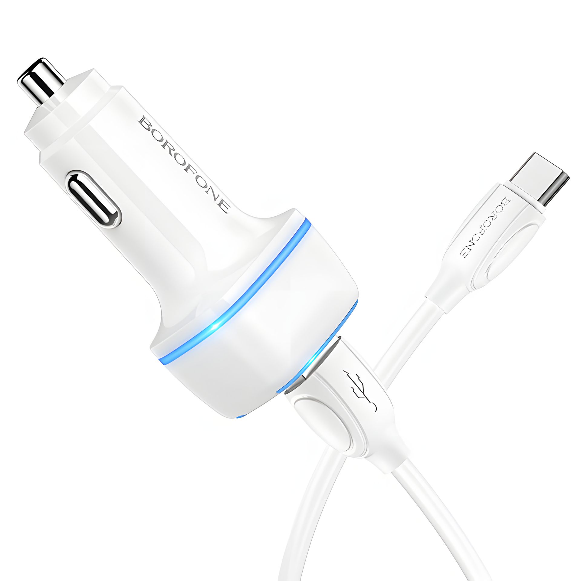 Автомобільний зарядний пристрій Borofone BZ14 Type-C 2USB 2.4A (White) Автомобільний зарядний пристрій Borofone BZ14 Type-C 2USB 2.4A (White)