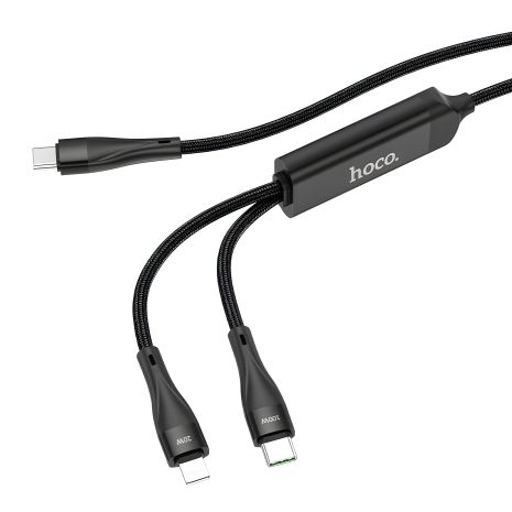 USB кабель Hoco U102 Super 100W 2 in1 Type-C to Type-C+Lightning Чорний USB кабель Hoco U102 Super 100W 2 in1 Type-C to Type-C+Lightning Чорний