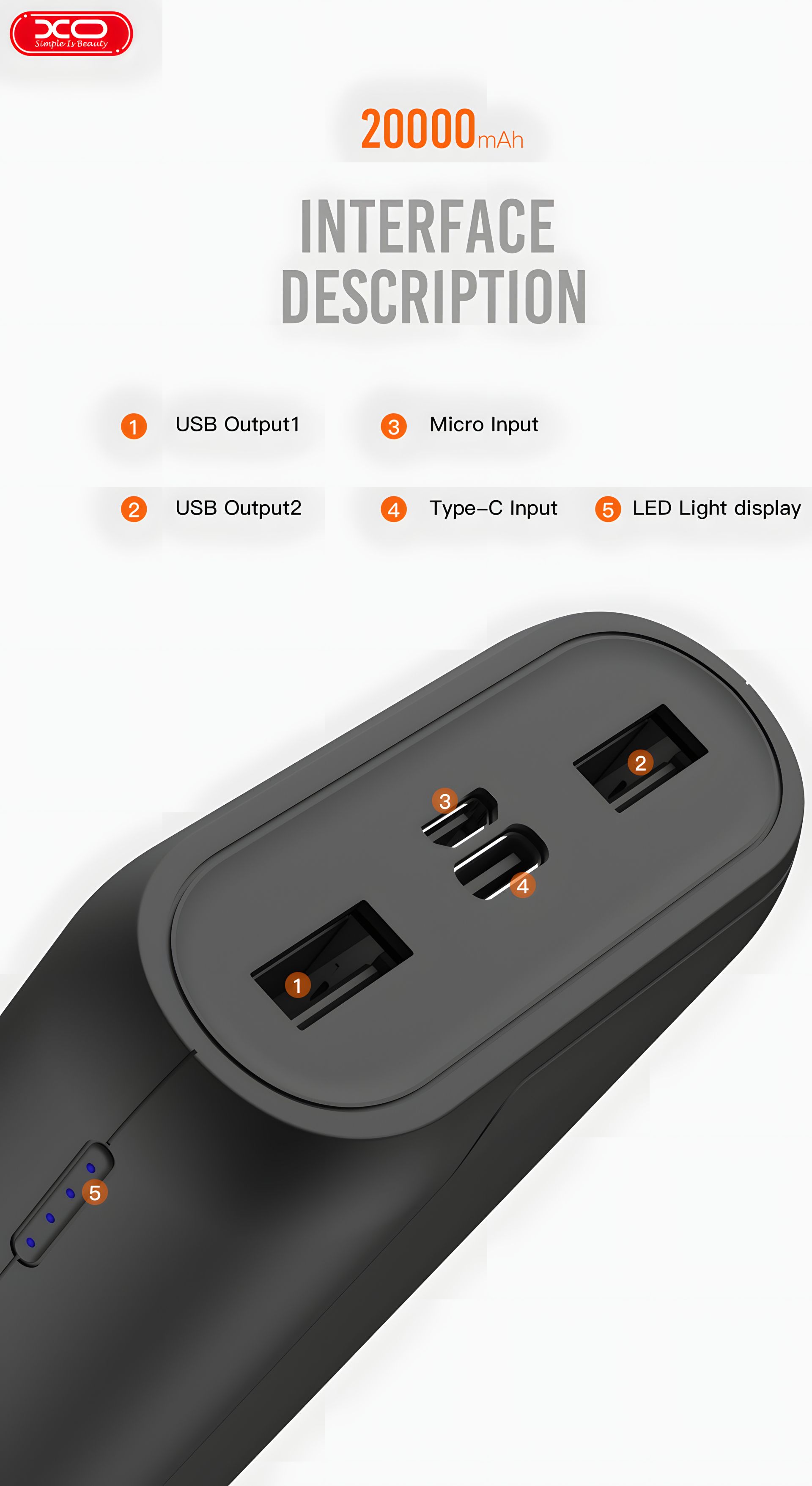 Повербанк XO PR122 (20000 mAh / Out: 2USB 5V/2A / In: micro-USB 5V/2A ) с LED индикатором, Чёрный Повербанк XO PR122 (20000 mAh / Out: 2USB 5V/2A / In: micro-USB 5V/2A ) с LED индикатором, Чёрный