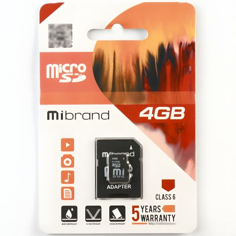 Карта Памяти Mibrand microSDHC 4Gb class 6 (adapter SD) Черный Карта Памяти Mibrand microSDHC 4Gb class 6 (adapter SD) Черный