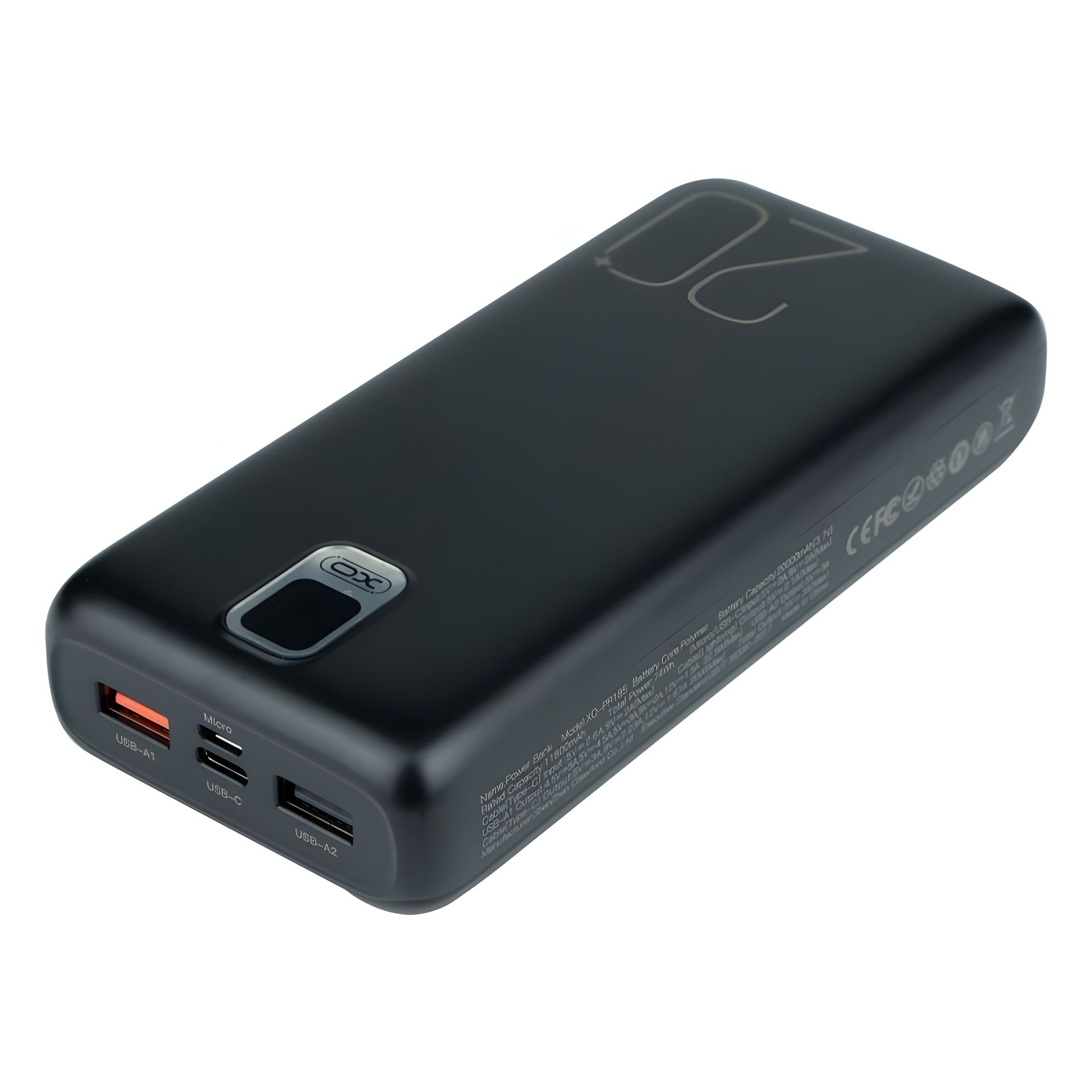 Повербанк XO PR185 + 2 Cable (20000mAh/Out: 2USB-A 22.5W QC3.0, Lightning, Type-C PD 20W/In: micro-USB, Type-C 18W) з LED Дисплеєм, Чорний Повербанк XO PR185 + 2 Cable (20000mAh/Out: 2USB-A 22.5W QC3.0, Lightning, Type-C PD 20W/In: micro-USB, Type-C 18W) з LED Дисплеєм, Чорний