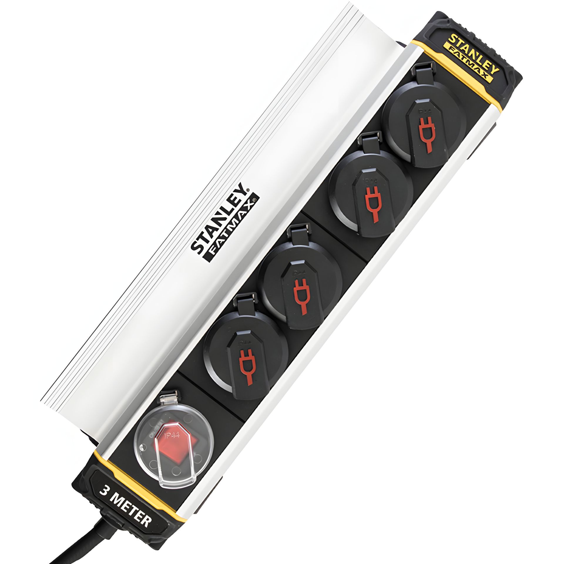 Сетевой фильтр Stanley Fatmax 3 м, 3x1.5мм2, 4 розетки с крышками, IP44, алюминий Сетевой фильтр Stanley Fatmax 3 м, 3x1.5мм2, 4 розетки с крышками, IP44, алюминий