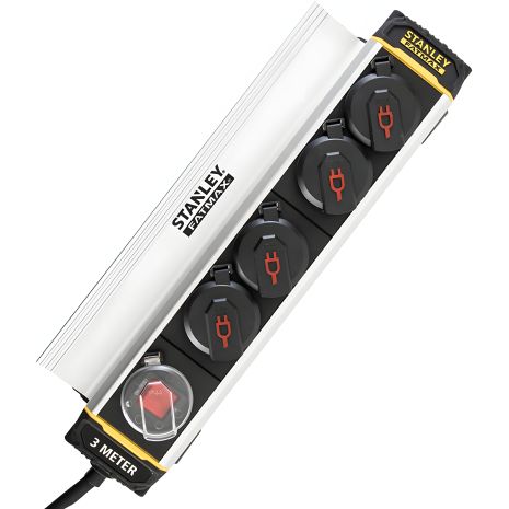 Фільтр мережі Stanley Fatmax 3 м, 3x1.5мм2, IP44, 4 розетки з кришками, алюміній Фільтр мережі Stanley Fatmax 3 м, 3x1.5мм2, IP44, 4 розетки з кришками, алюміній