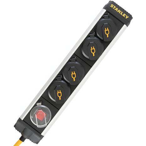 Мережевий фільтр Stanley 2 м, 3x1.5мм2, IP44, 4 розетки з кришками, алюміній Мережевий фільтр Stanley 2 м, 3x1.5мм2, IP44, 4 розетки з кришками, алюміній