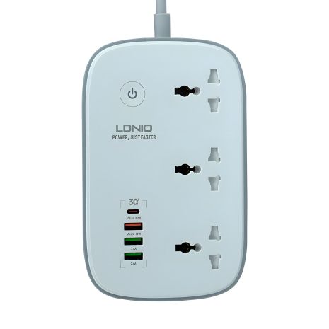 Удлинитель сетевой LDNIO SCW3451 |3USB/1Type-C, 3 розетки. QC/PD, 10A/30W, 2m EU Plug| WiFi Белый