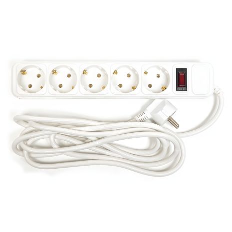 Мережевий фільтр PowerPlant 3 м, 3x1.5мм2, 10А, 5 розеток, євростандарт (JY-1056/3), коробка, White Мережевий фільтр PowerPlant 3 м, 3x1.5мм2, 10А, 5 розеток, євростандарт (JY-1056/3), коробка, White