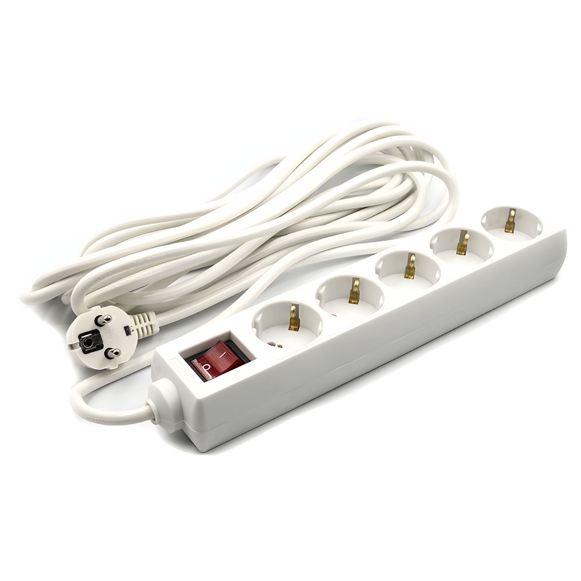 Мережевий фільтр PowerPlant, 7 м, 3x1.0мм2, 8А, 5 розеток, євростандарт (JY-1052/7), White Мережевий фільтр PowerPlant, 7 м, 3x1.0мм2, 8А, 5 розеток, євростандарт (JY-1052/7), White
